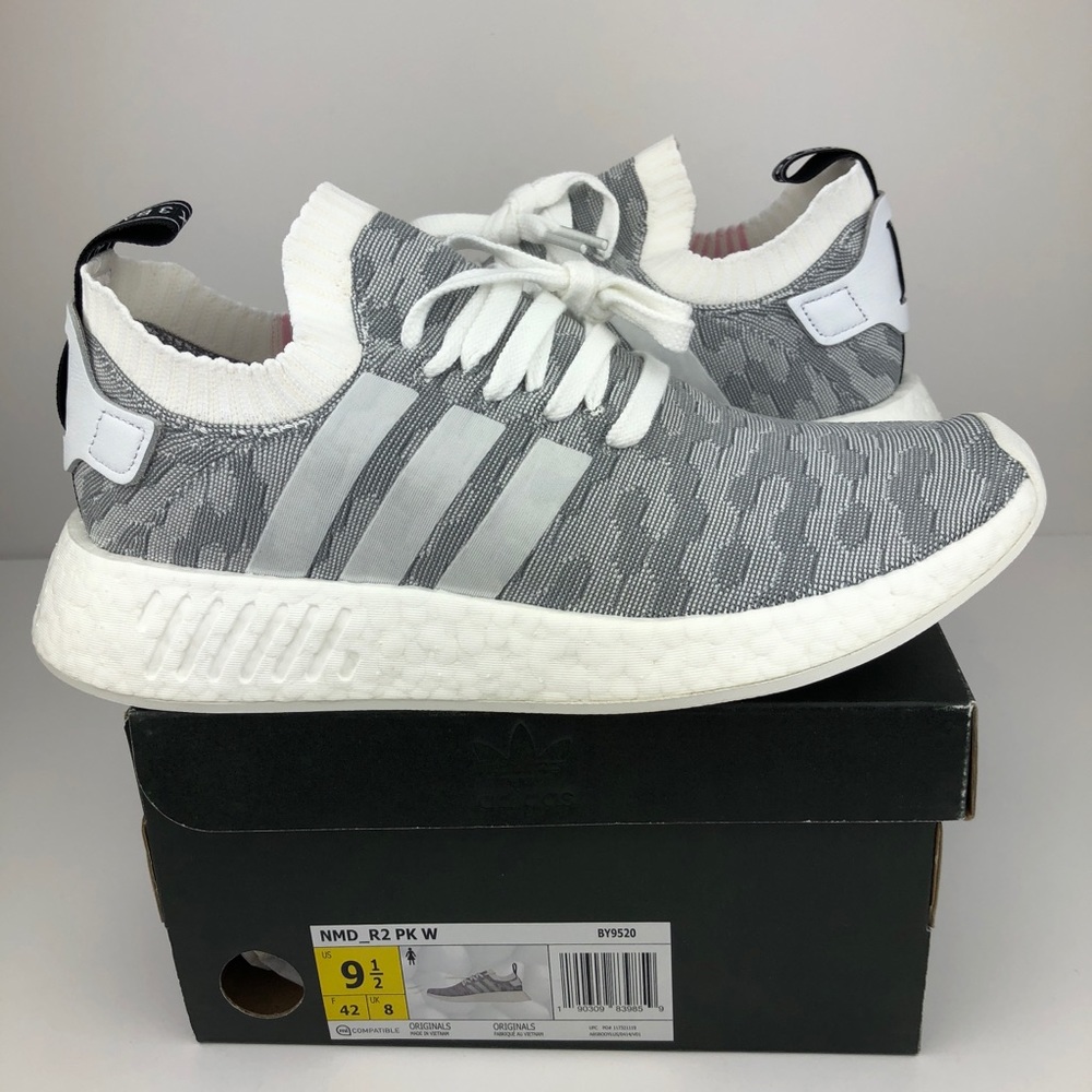Adidas nmd r2 pk w size 9.5 women’s white grey